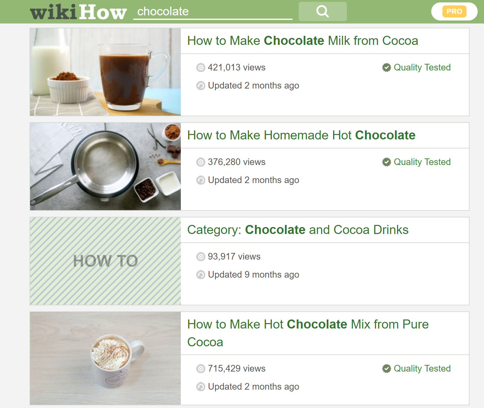 WikiHow search results page